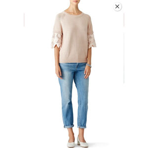 See By Chole 3/4 Lace Sleeve Crew Neck Blush Colour Pullover Sweater Size M